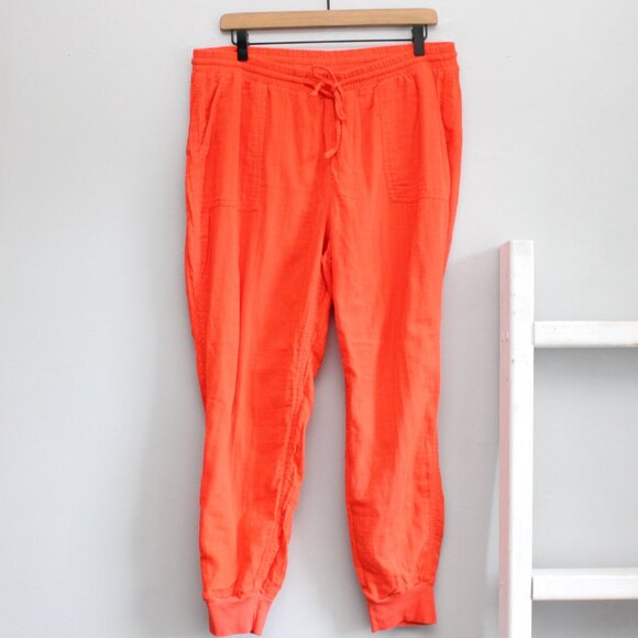 Old Navy Women's Orange Sunset Flame Cotton Gauze Drawstring Pants Size Large - Picture 1 of 6